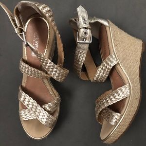 Sperry Top Sider Gold Espadrille Wedge Heel Sandal